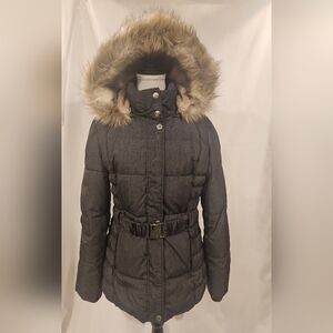 Women's Laundry By Design, Winter Jacket  with Belt. (Large) Charcoal gray.